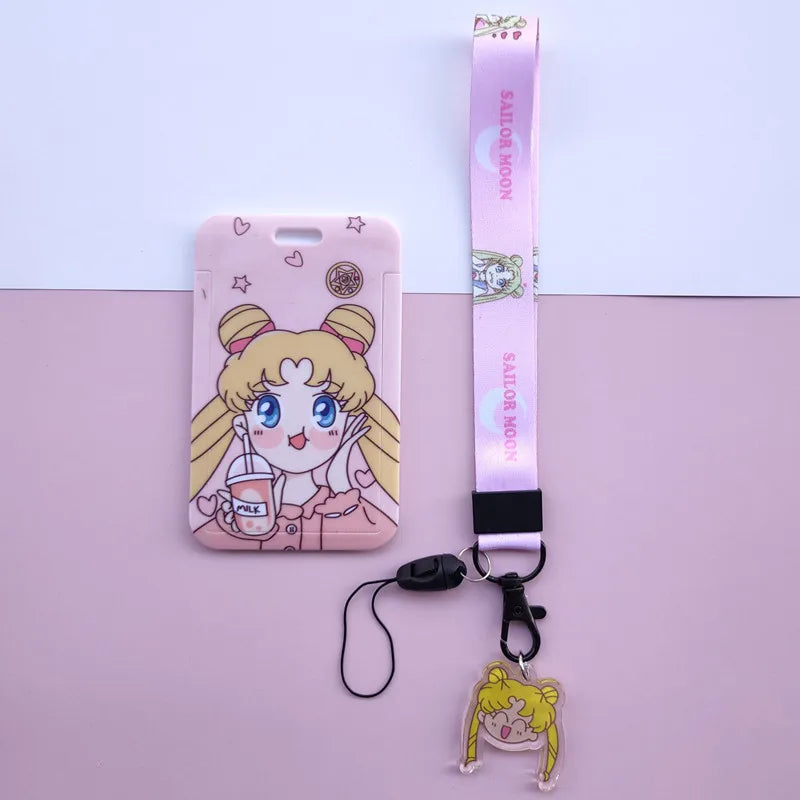 New Cartoon Girls Anime Lanyard Credit Card ID Holder Bag Student Women Travel Bank Bus Business Card Cover Badge