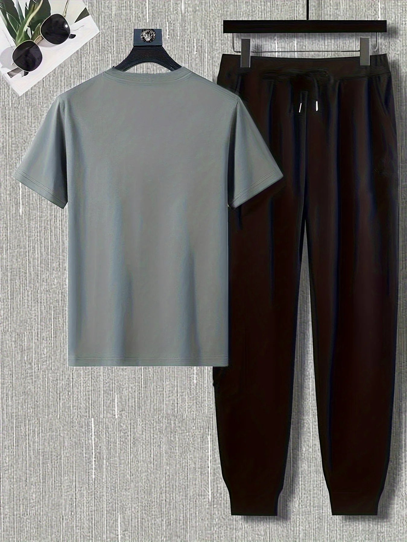 Summer men's urban new letter printed breathable micro elastic round neck T-shirt and pants set outdoor casual wear
