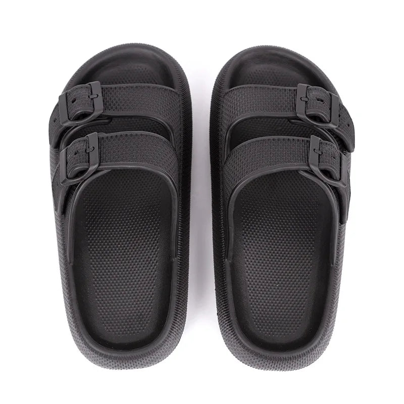 2024 Summer Thick Platform Cloud Men Slippers Fashion Buckle Soft Sole Slides Sandals Beach Non-slip Flip Flops Shoes for Women