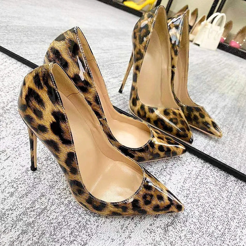 Women Leopard Print High Heels 8CM 10CM 12CM Stiletto Fashion Gradient Color Single Shoes Female Shallow Mouth Pointed Toe Pumps
