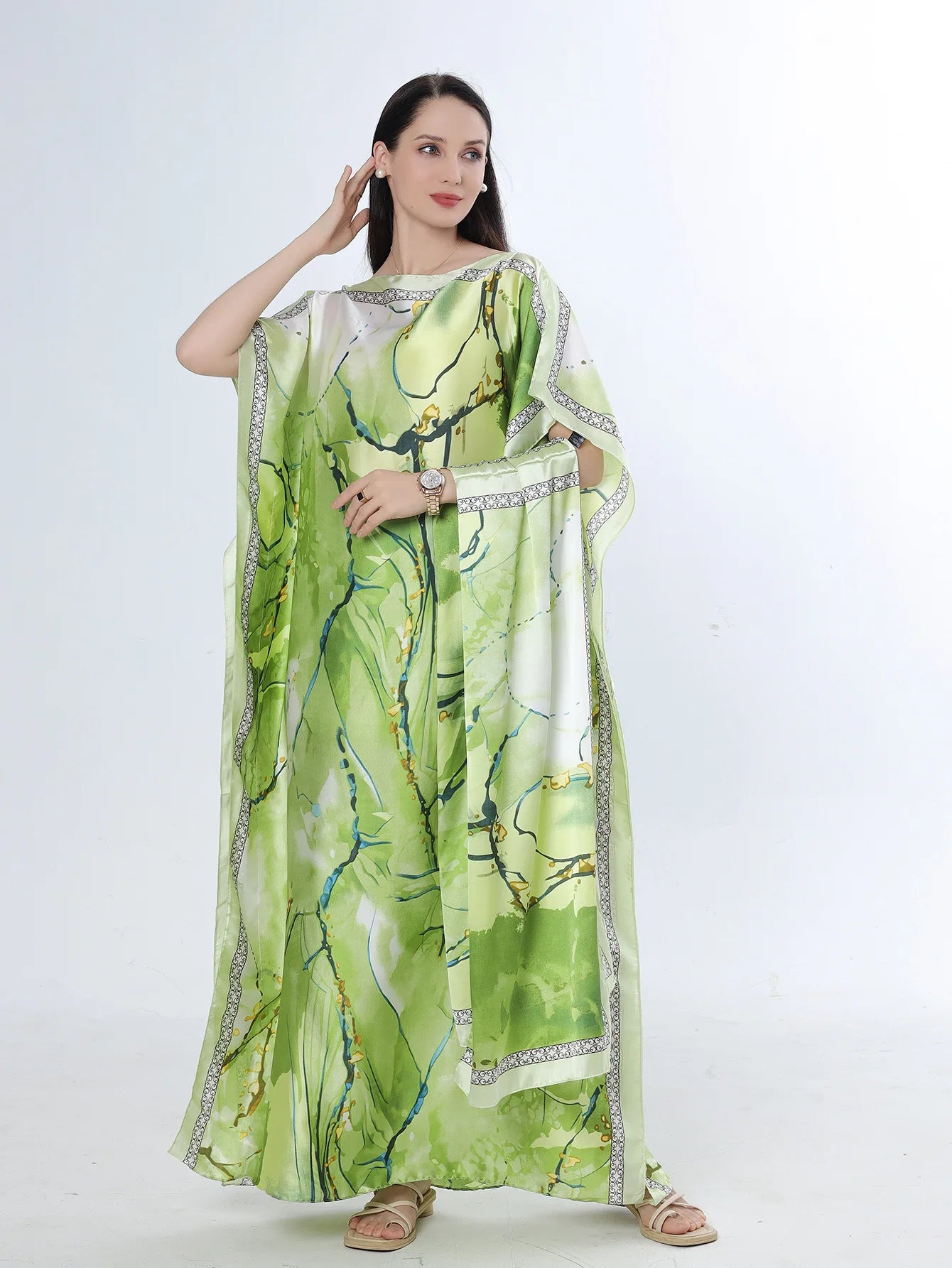 Summer New Fashion African Dresses For Women Elegant Printed Silk Muslim Lady Long Hijab Kaftan Dress Oversize Kuwait Abaya