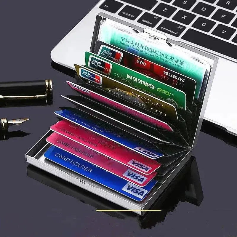 10 Slots Stainless Credit Card Holder Men Slim Anti RFID Travel ID Cardholder Debit Box Women Wallet Metal Case Porte Carte