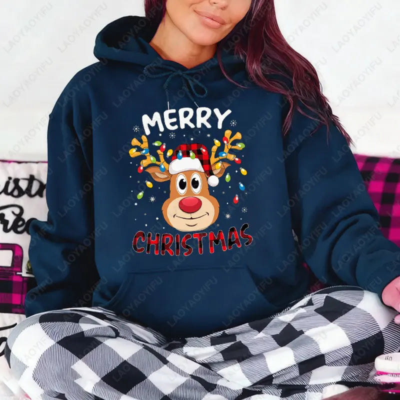 Cute Merry Christmas Reindeer Pullovers Fashion Xmas Family Animal Cool Unisex Long Sleeve Sweatshirt Warmth Comfort Streetwear