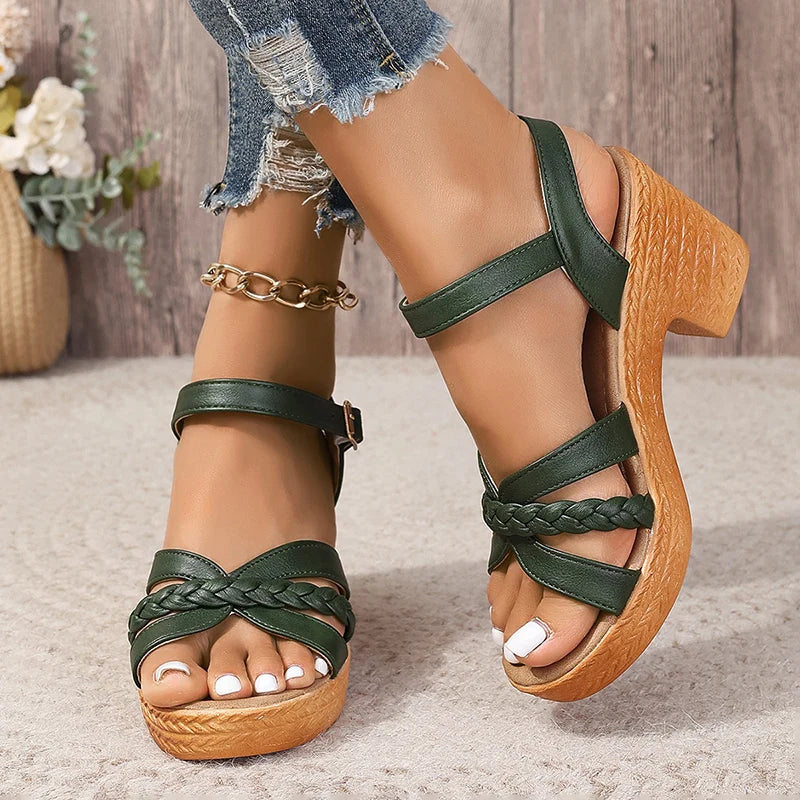 2026 Summer High Heels Ankle Strap Sandals Women Platform Comfort Thick Heeled Gladiator Shoes Woman Plus Size Sandalias Mujer