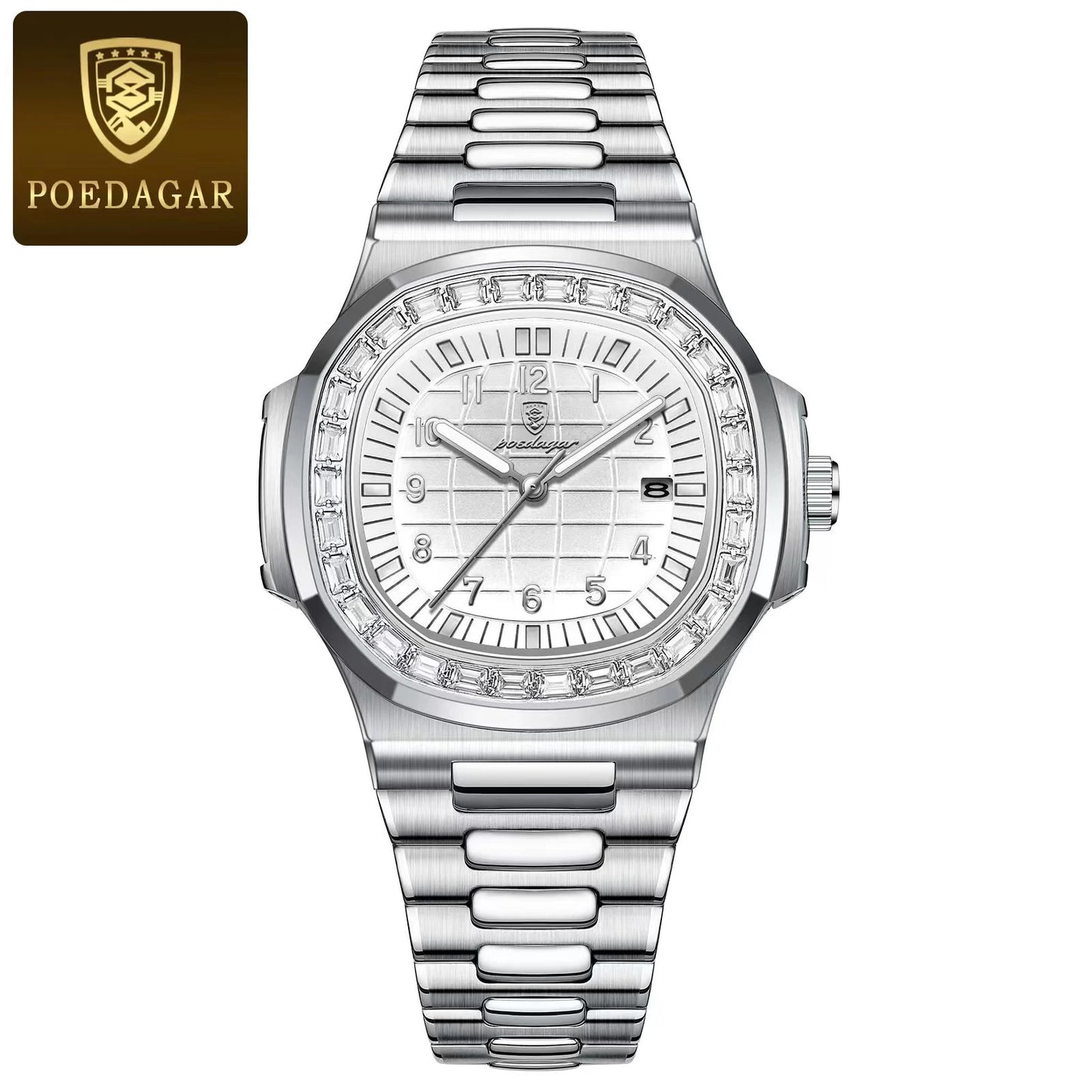 POEDAGAR Luxury Square Man Watches Waterproof Luminous Date Men Wristwatch Casual Male Clock Stainless Steel Men's Quartz Watch