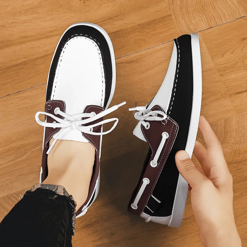 Men Loafers Strap Design Boat Shoes PU Leather High Quality Comfortable Slip-On Soft Flat Driving Shoes For Male Plus Size 40-48