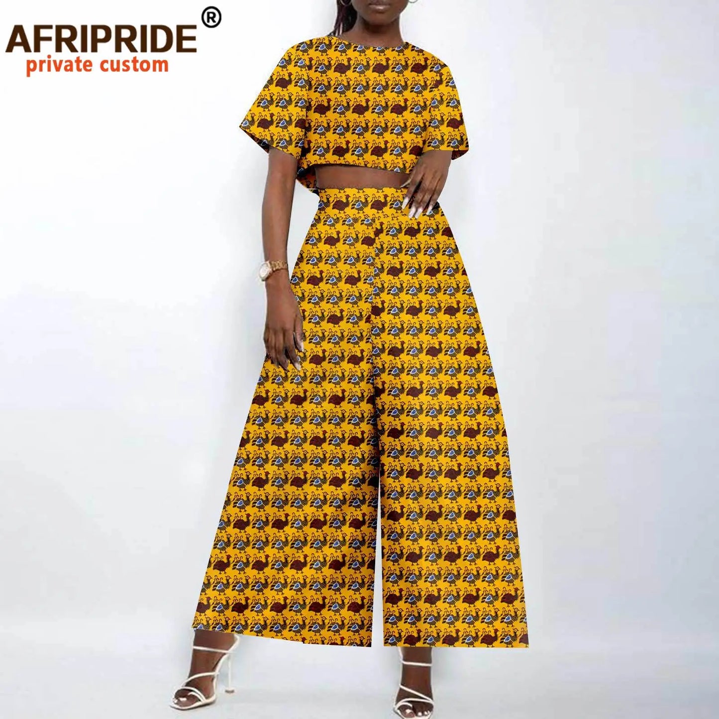 African Clothes for Women Crop Top and Wide-leg Pants 2 Piece Set Print Outfits Vintage Elegant Fashion Ankara Attire A2326002
