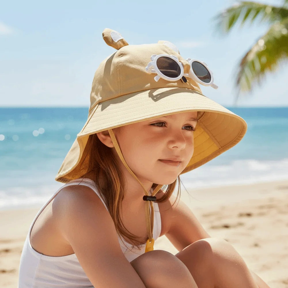 Big Brim Children's Sun Hat Sun Protection Extended Shawl Children Beach Cap Neck Cover Breathable Cartoon Fisherman Hat