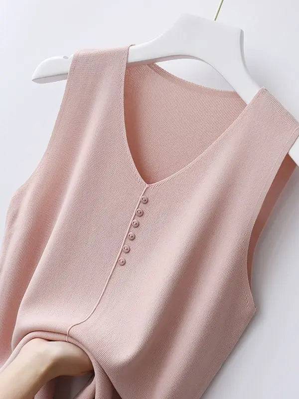 Knitted Vests Women Top V-neck Solid Tank Blusas Mujer De Moda 2026 Summer New Fashion Female Sleeveless Casual Thin Tops