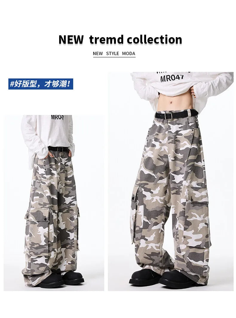 Mens Cargo pants Cotton Camo Workwear Pants Loose Fit Wide Leg Military Tactical Casual Trousers Urban Outdoor Clothing 2025