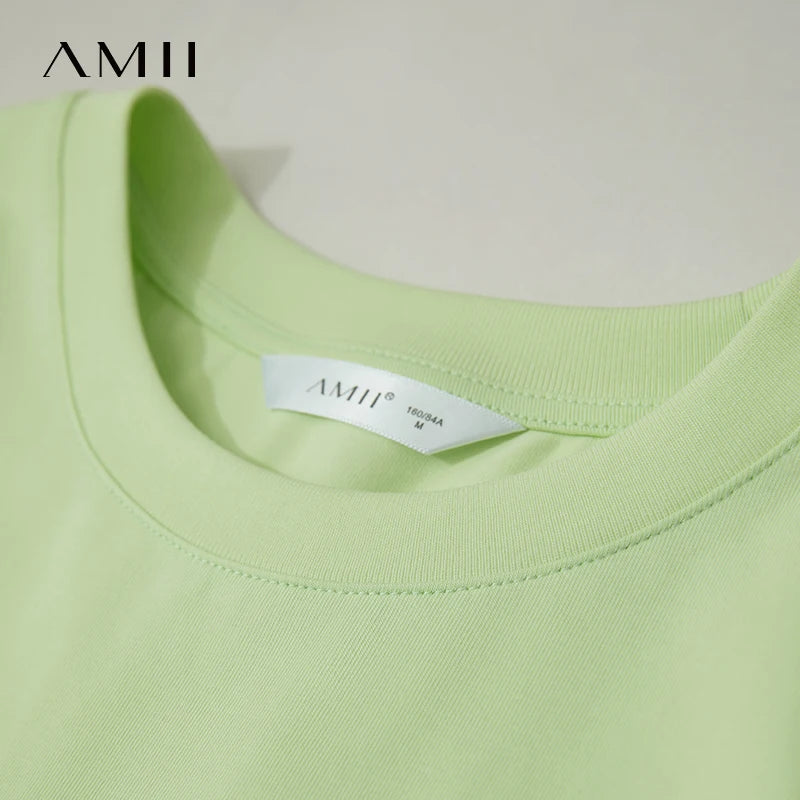 AMII Summer Casual T-shirt for Women 2025 Print Round Neck Short Sleeve Shirts Lady Fashion New Loose Clothes Woman 12522007