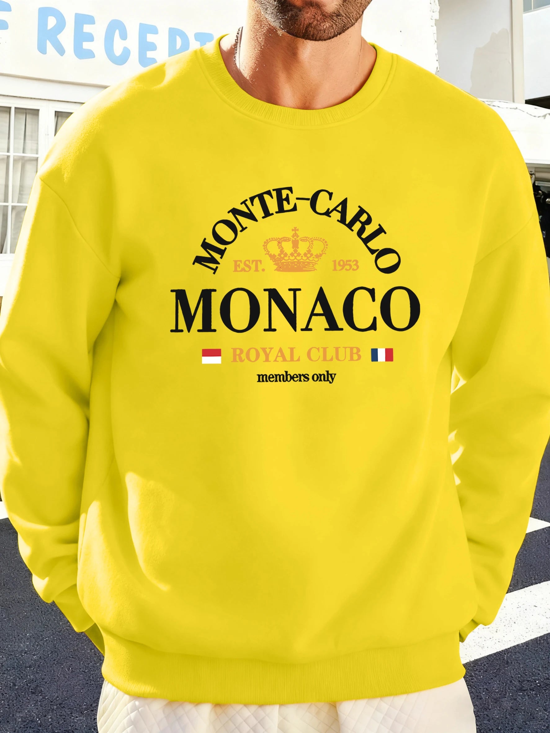 Monte-Carlo Monaco Pattern Men Sweatshirt Comfortable Fleece Streetwear Soft Casual Clothes Autumn High Street Clothing Male BAZAARHUBO