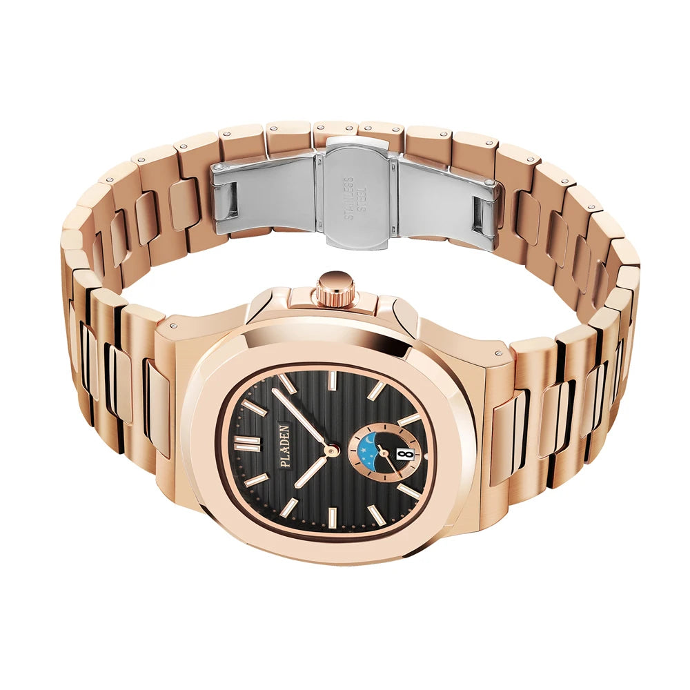 PLADEN Men's Quartz Watch Stylish Business Wristwatches Stainless Steel Calendar Waterproof Watches For Male High Quality New