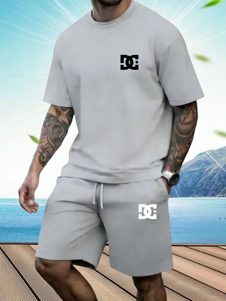 New Men's Sportswear Short Sleeved T-shirt and Sports Shorts Summer Casual Jogging Pants Set Men's Two-piece Set