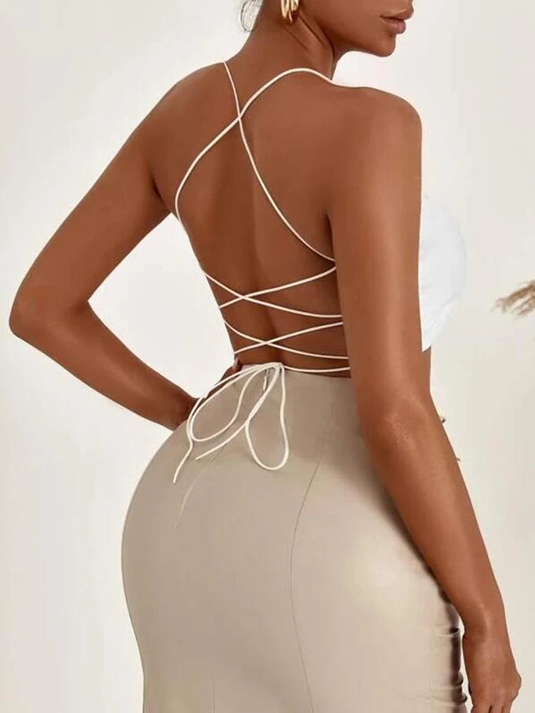 Summer New SXY Backless Lace Up Crop Cami Top For Women