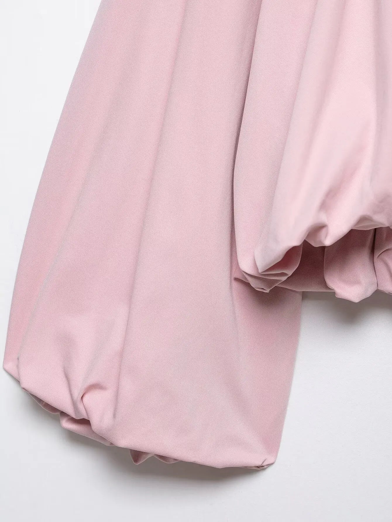 YENKYE New 2026 Women Pink Puff Sleeve Pleated Bomber Jacket Front Zipper Casual Loose Crop Coat