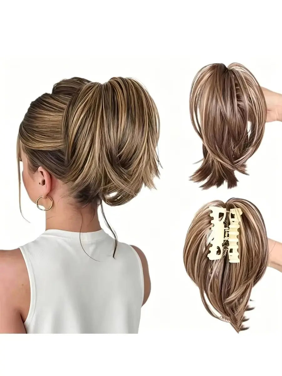Synthetic Messy Bun Hair Piece Claw Clip in  Piece  Curly Short High Ponytail Extension Tousled Updo For Girls