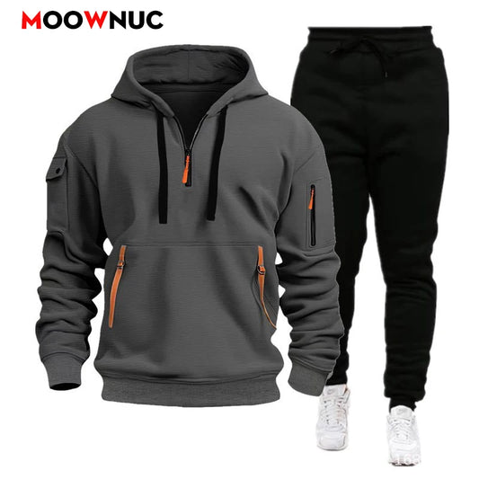Men's Casual 2-Piece Tracksuit Sportswear Hoodie and Pants Set Streetwear Fashion Jogger Pants Trendy for Camping European Size