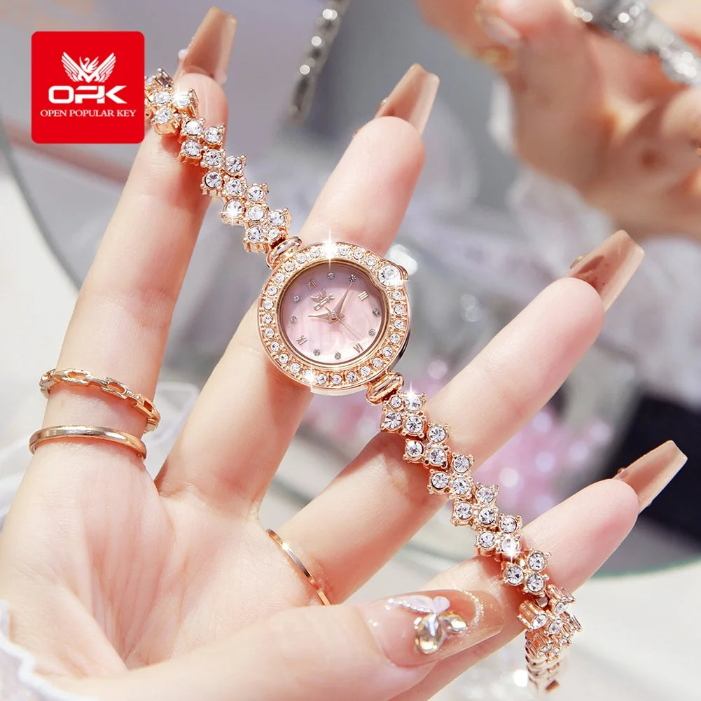 OPK 6054 Full Diamond Woman Watches Original Quartz Wrist Watches for Women Fashion Elegant Waterproof Ladies Watch Girls Gifts