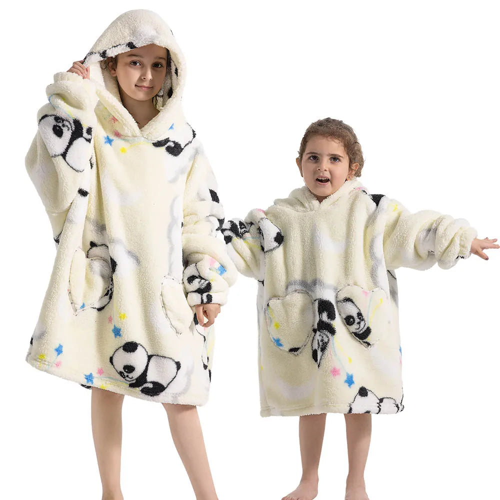Girls Winter Clothes Flannel Thick Hoodies Super Warm Children's Sweaters Kids Hooded Loose Clothing Homewear Wearable Blankets
