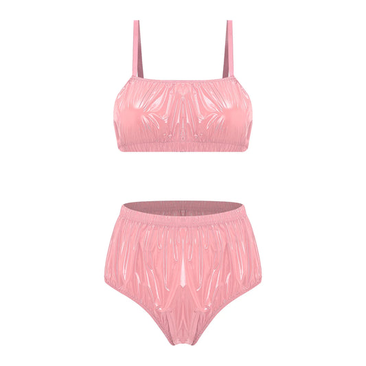 Women Waterproof Bikini Set Swimsuit Bathing Suit No-pad Bra Top with Swim Shorts for Beach Pool Sunbathing Nightwear Clubwear