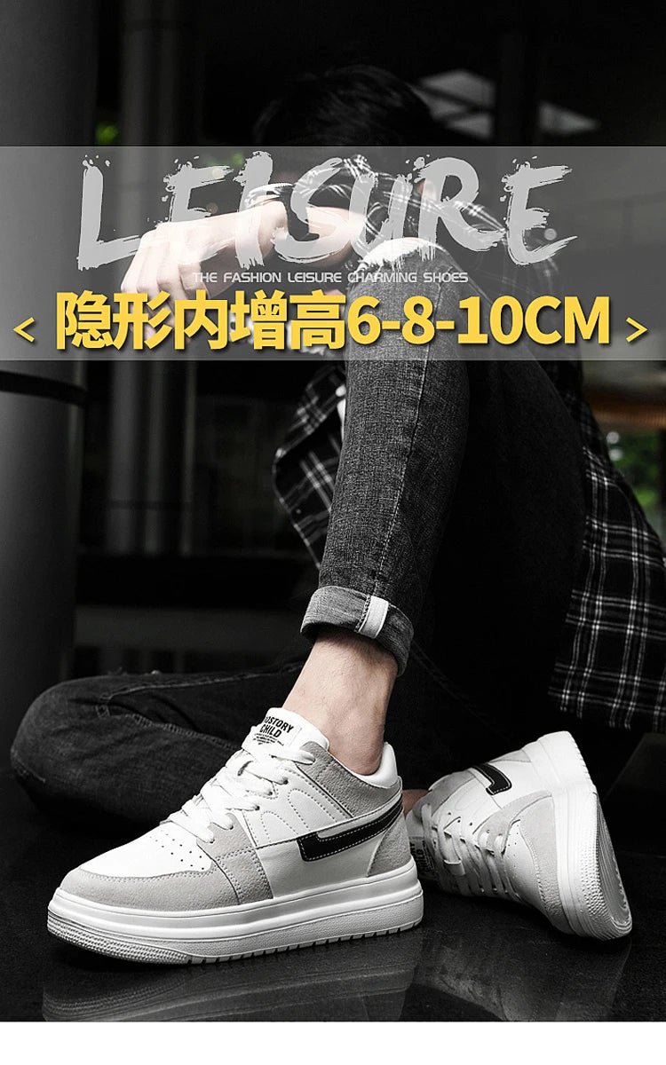 Genuine Leather Height Increasing Elevator Shoes Men Woman Height Increase Shoes 6cm 8cm 10cm Man Sneakers Sport Casual Shoes