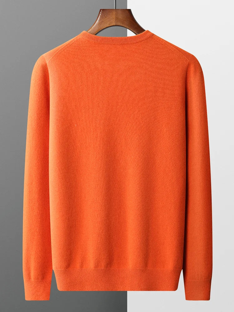100% Merino Wool Sweater Men's O Neck Pullover Tops One-piece ready-to-wear Autumn Winter Solid Color Sweater Versatile Basic