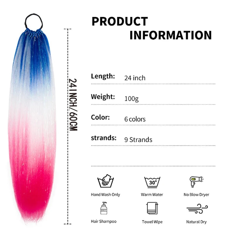 H&STAR  24Inch Synthetic Hair Ponytail Hair Extensions  Hair Shiny Hair Ponytail Extension For Braiding Hair On Hair Tie Loose