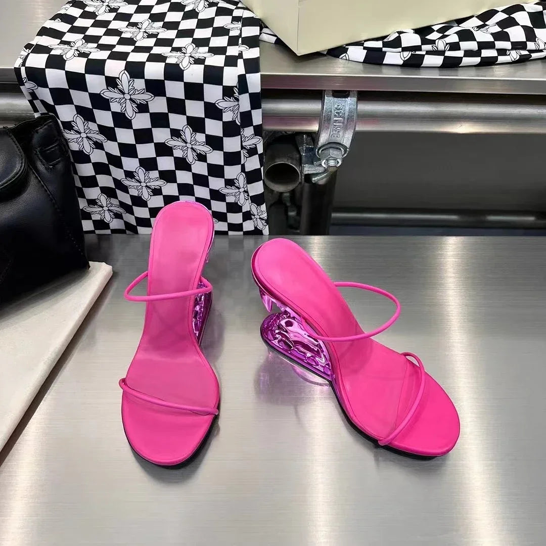 Spring Fashion Show, Teeth Shaped Heels, High Heels with Exposed Toes, Sloping Heels, Round Toe Fashion Women's Shoes