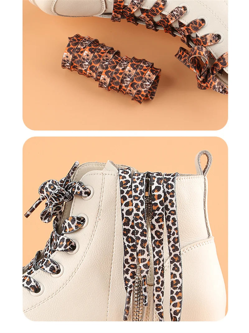 1Pair 80/120/160CM Classic Leopard Patten Print Shoelace Creative Unisex Trainers Canvas Shoe Lace Flat Shoelaces Shoes Strings