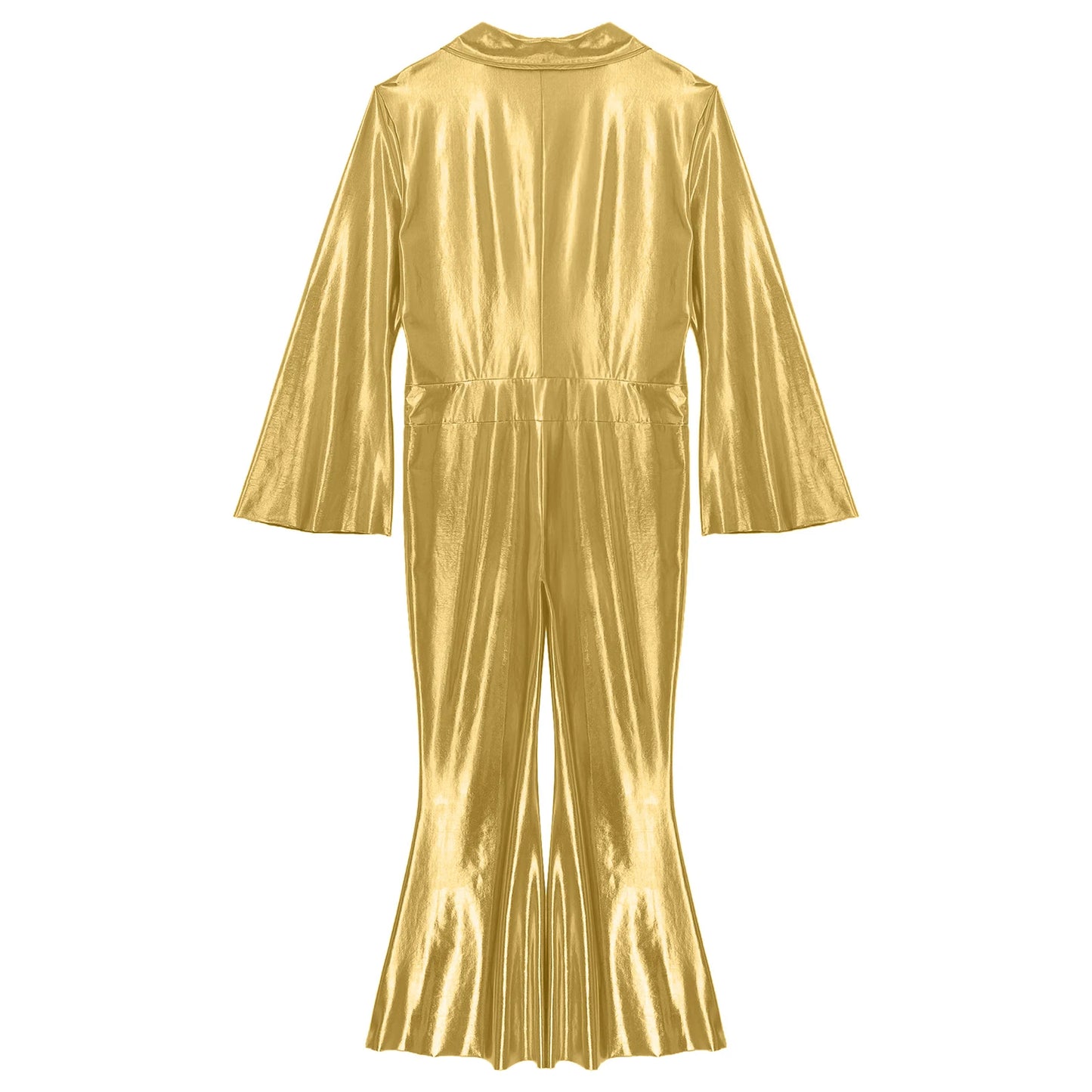 Mens 70s Disco Hippies Jazz Dance Performance Costume Metallic Shiny Unitards Jumpsuit Wide Leg Pants Rompers Vintage Clubwear