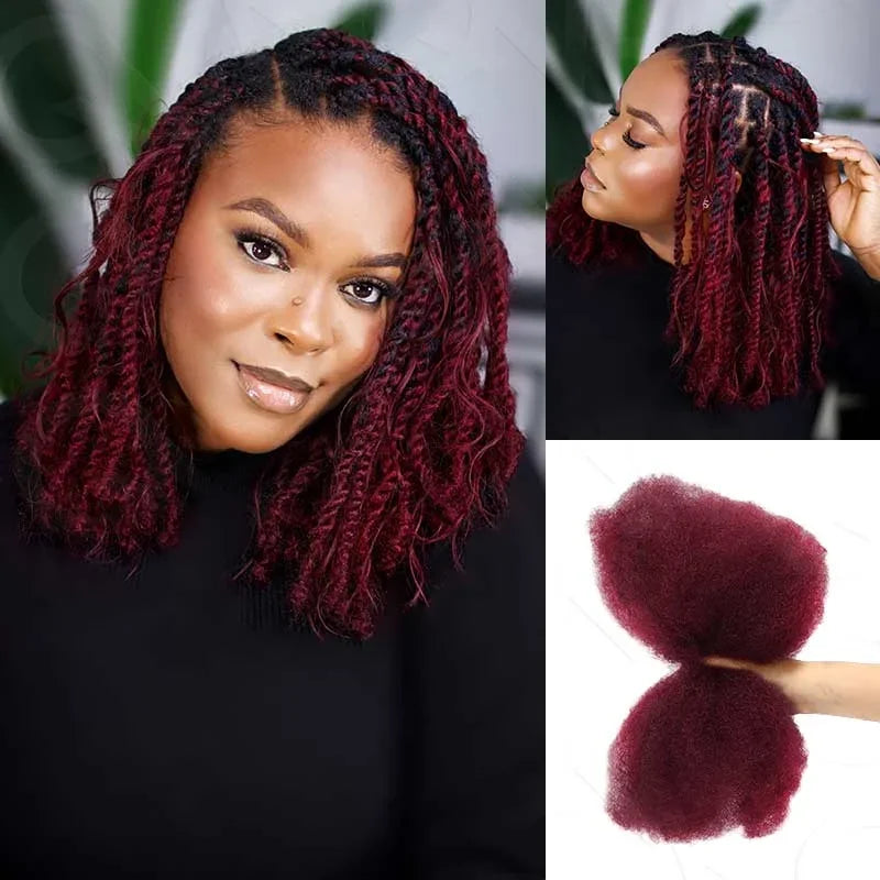 QVR Afro Kinky Bulk Hair No Attachment QVR Afro Curly Bulk Human Hair Rebecca Virgin Remy Dreadlock 50G/Pack Highlight Braids