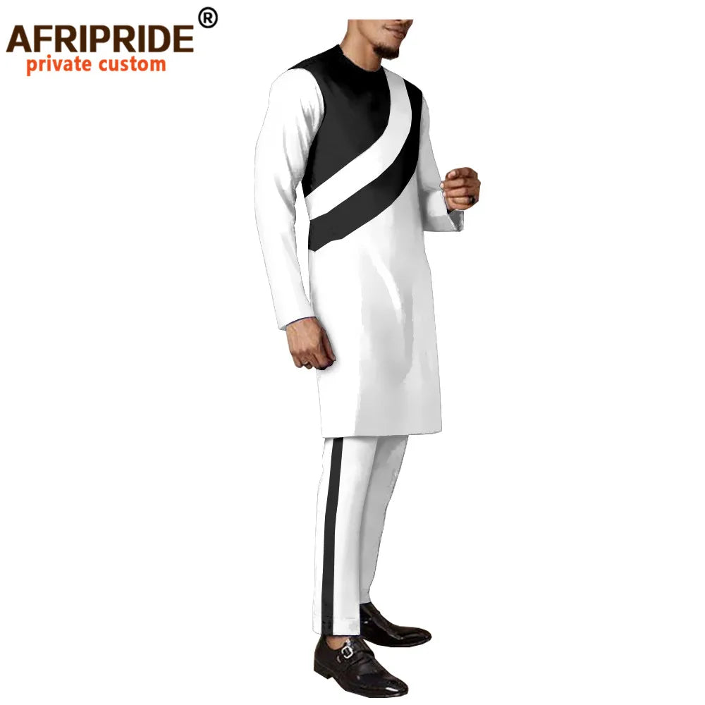 Tracksuit Men African Clothing Long Coats and Trousers 2 Piece Set Traditional Outfits Dashiki Outwear Wax Attire A2016036