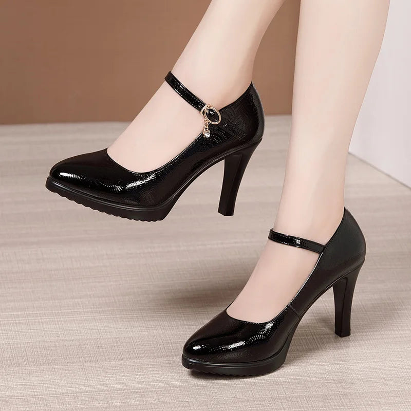 9cm 11cm 13cm Small Size 32-43 Sexy Bright Leather Shoes Women's Platform Pumps 2026 Fall Block High Heels Shoes Model Party