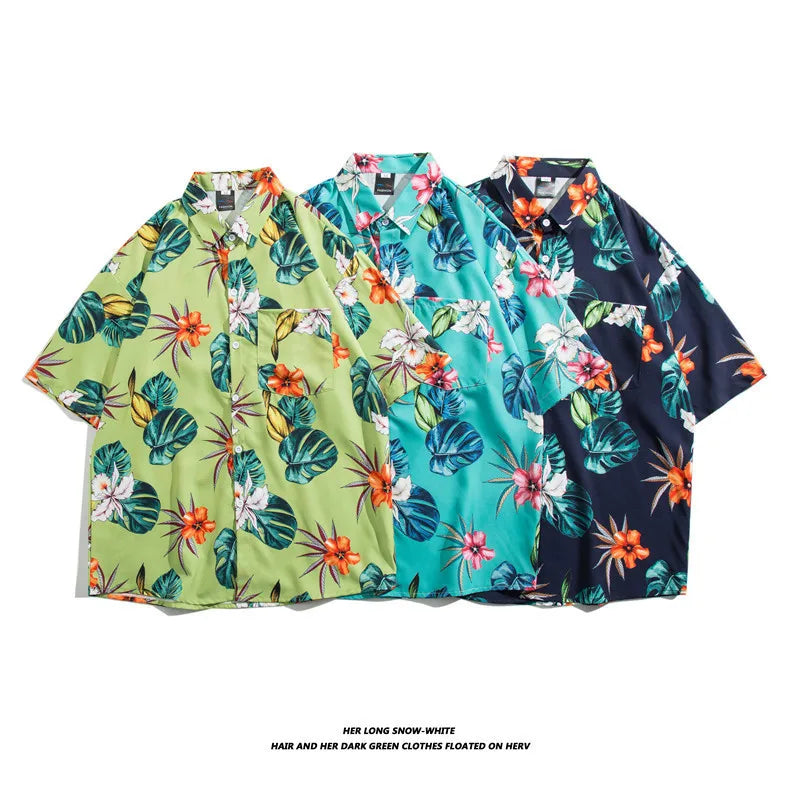 Men's Hawaiian Polyester Summer Short Sleeve Shirt Tropical Leaf 3D Pattern Printing Beach Male Shirts Casual Blouse For Men