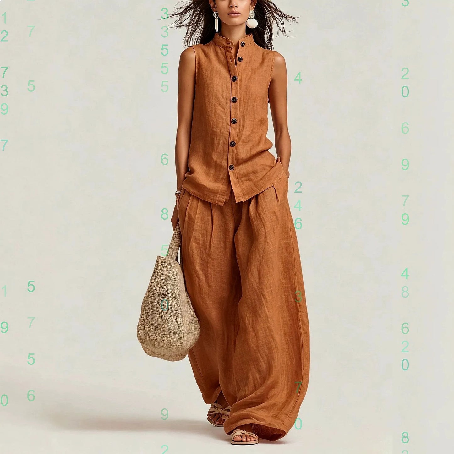 Women's Cotton Linen Vest Top and Long Pants Matching Set Casual Jumpsuit Playsuit