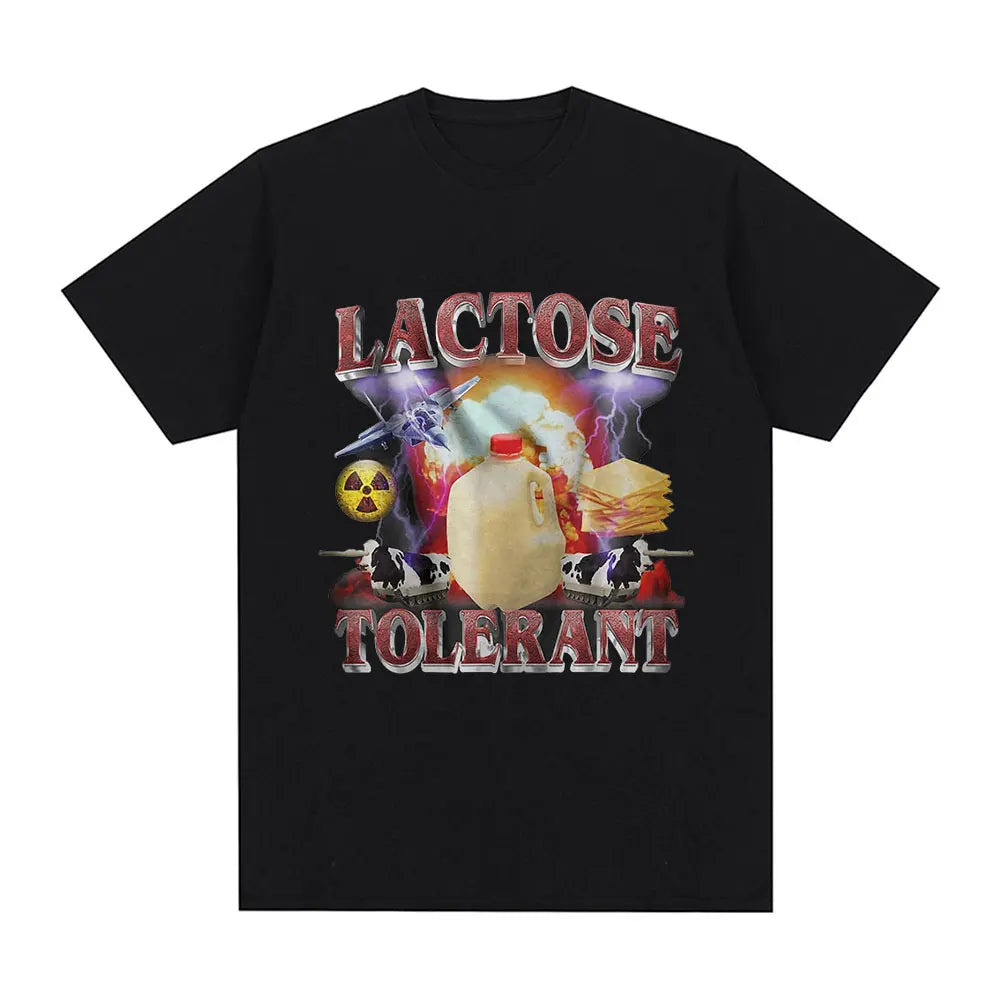 Milk Makes My Tummy Hurt T-shirt Lactose Tolerant Funny Meme Graphic T Shirt Men Fashion Vintage Hip Hop Short Sleeve T-shirts