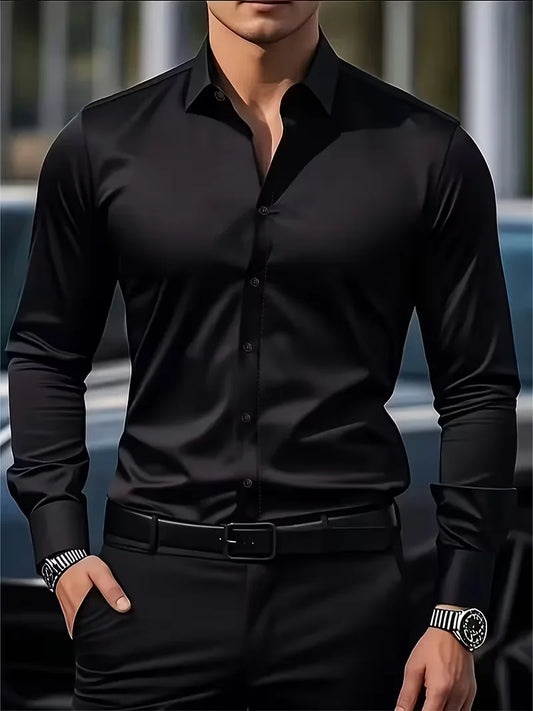 Summer New Men's Long-Sleeve Shirt Business Formal Wear Breathable Lightweight Long-Sleeved Top for Daily Work