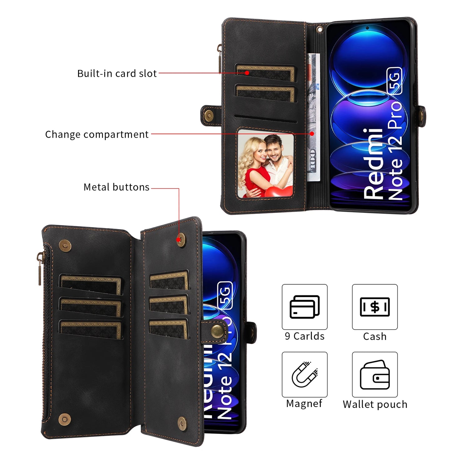 For Xiaomi Redmi Note 15 14 13 15C Poco X7 Pro F5 12 13C 14C 13T 15T Plus 5g Cases 4g Leather Wallet Card Holder Flip Phone Bags