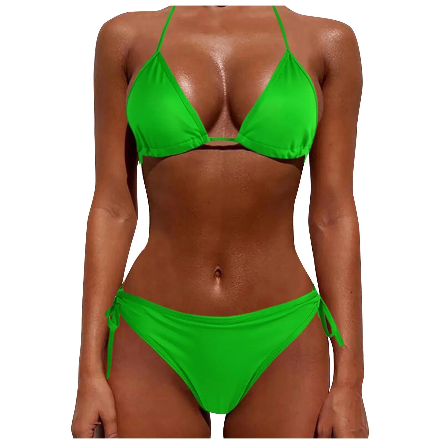 2 Pcs/Set Bikini Set Sexy Bikinis New Solid Color Halter Neck Strap Thong Swimwear Bathing Suit Women Swimsuit Set for Beach