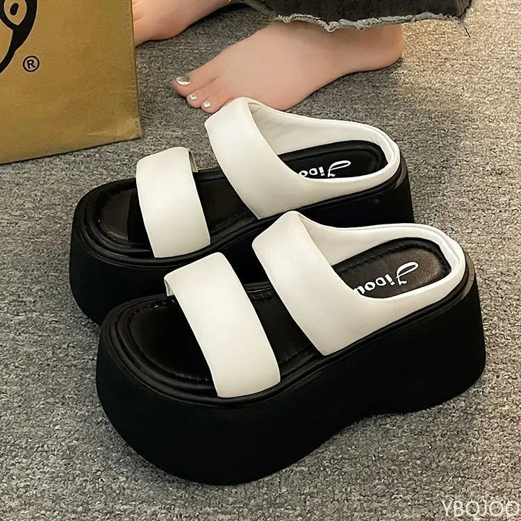 Summer 2025 Women's Fashionable Wedge Heels Slides Chunky Sandals High Heels casual Woman Beach Thick Bottom comfort Flip Flops