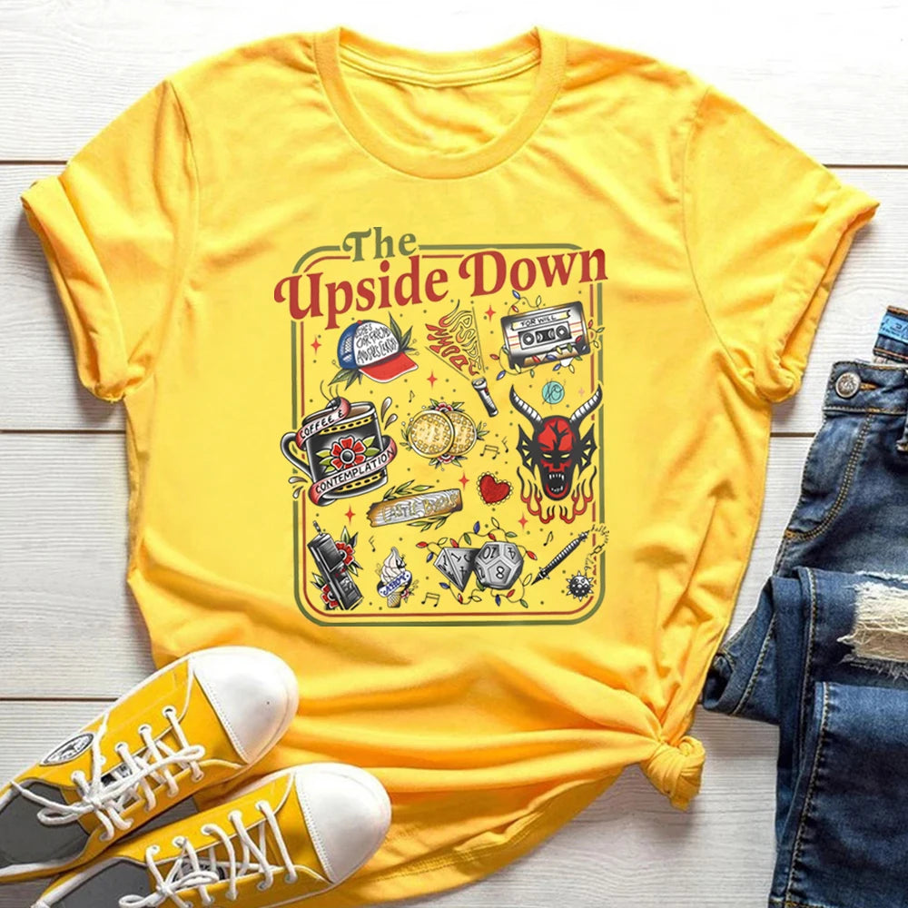 The Upside Down T-shirt Funny Women Men Hawkins Clipart Graphic Tee Stranger ST5 Inspired Demogorgon Shirts Trendy Gothic Tops