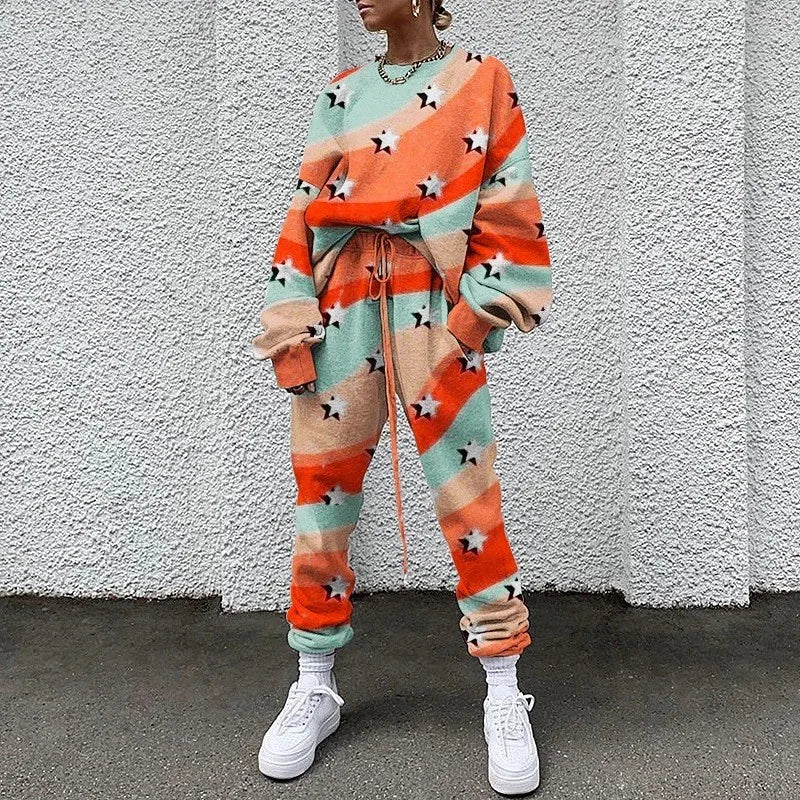 Fashion Print Oversized Tracksuit Suit Women Two Piece Pants Sets Casual Sweatshirt Trousers Streetwear 2 Piece Set Lady Outfit