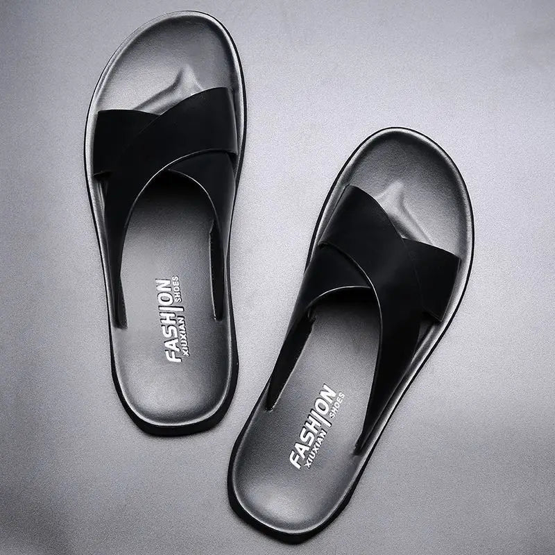 Men Sandals Slippers Genuine Leather Luxury Fashion New Men's Flat Shoes Casual Non-Slip Beach Sandals For Men Zapatos Hombre
