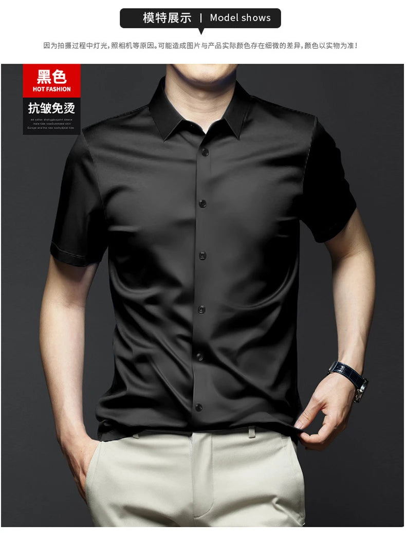 Men's 6XL Large High Quality Formal Shirts Short Sleeve Summer Clothing Non iron Business Casual ice Silk ice Feeling T-Shirts