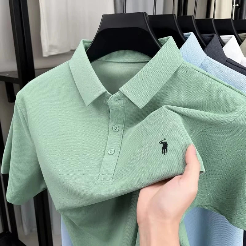 2026 Men's premium summer polo shirt, quick drying, breathable, casual, business fashion, sports, short sleeved, men's clothing