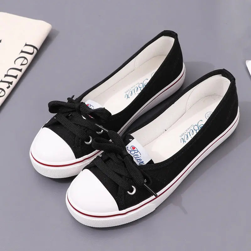 Red Women Footwear Flat Round Toe Black Canvas Ladies Shoes New Arrival 2025 Sale Cheap Vulcanized for Casual Urban 39 Walking A