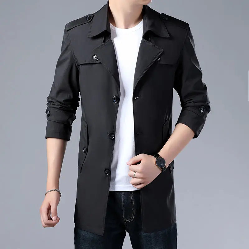 2025 Spring Autumn New Style Windbreaker Men Mid-Length Business Casual Jacket Iron-Free Jacket Large Size Jacket