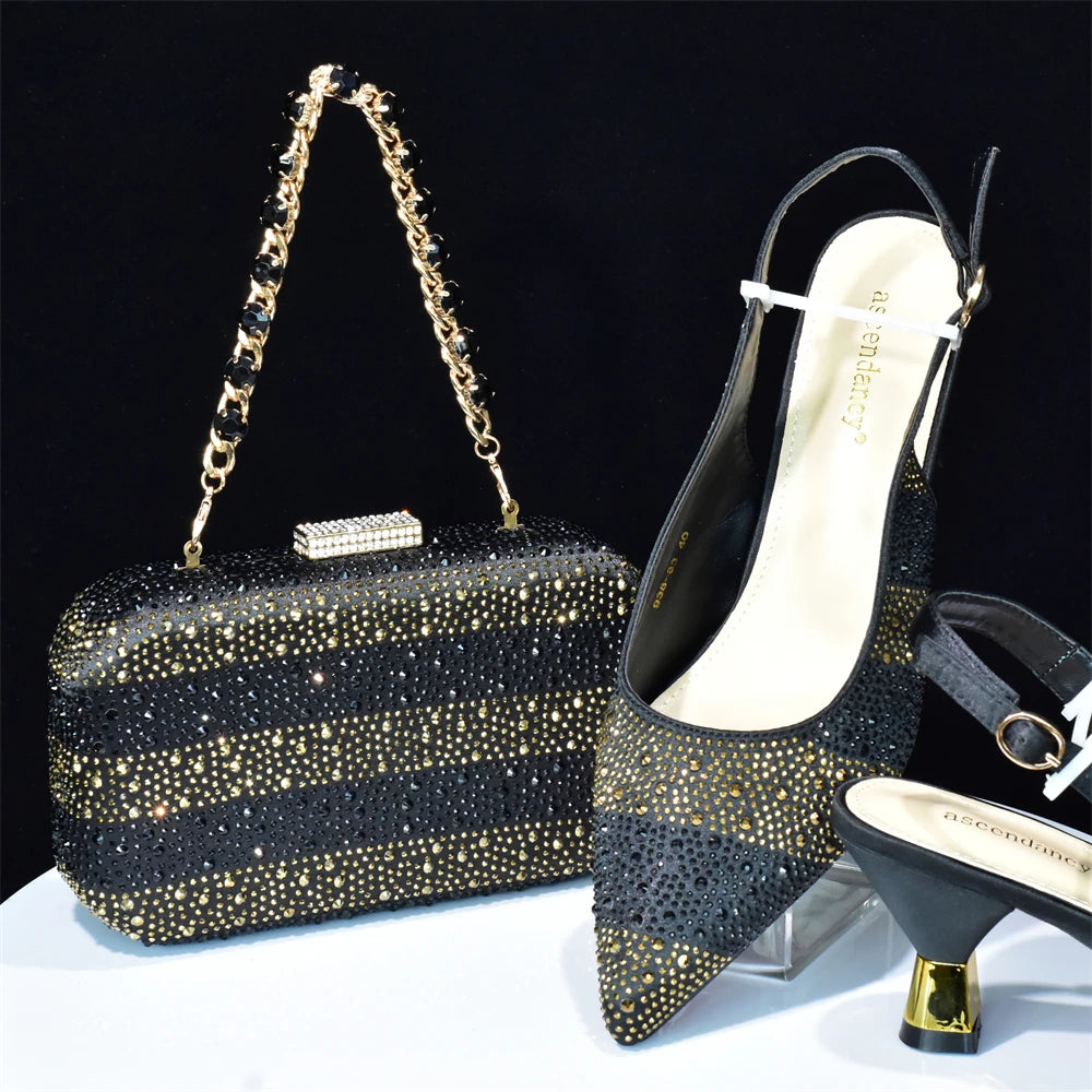 Doershow African fashion Italian Shoes And Bag Sets For Evening Party With Stones SILVER Italian Handbags Match Bags!   HAB1-2