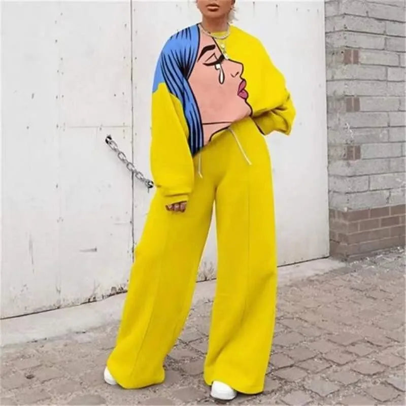 Fashion Print Oversized Tracksuit Suit Women Two Piece Pants Sets Casual Sweatshirt Trousers Streetwear 2 Piece Set Lady Outfit